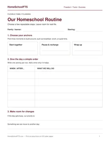 Preview of the free routine planner page